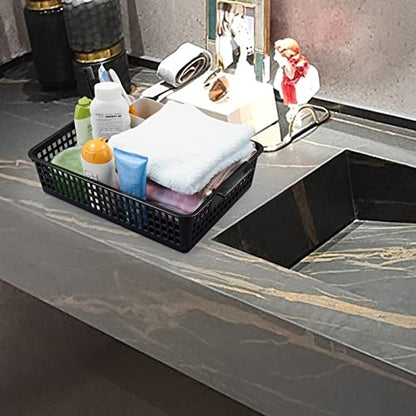 6 Pack Plastic Flat Storage Basket (3 Black + 3 Gray), Plastic Paper Storage Basket Tray for Office Documents, Magazines, Kitchen, Bathroom