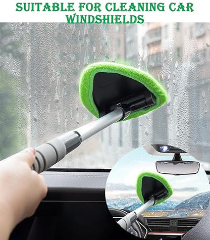 Car Windshield Cleaner Tool with Reusable Microfiber Pads Extendable Handle (1, Green) - color: Green