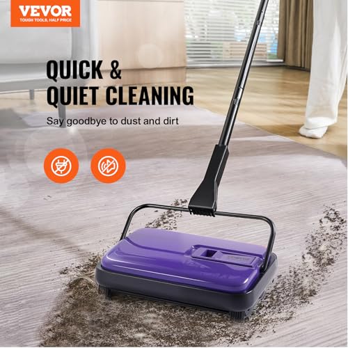 VEVOR Carpet Sweeper Manual, Floor Sweeper with 300 ml Dustbin Capacity Easy to Empty, 6.7 inch Cleaning Width for Home Office Carpets Pet Hair Dust, Purple - color: Purple