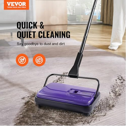 VEVOR Carpet Sweeper Manual, Floor Sweeper with 300 ml Dustbin Capacity Easy to Empty, 6.7 inch Cleaning Width for Home Office Carpets Pet Hair Dust, Purple - color: Purple