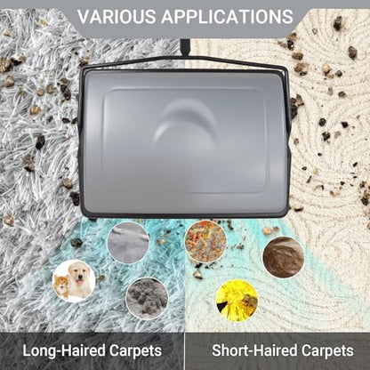 EZ SPARES Quiet Carpet Sweeper,Floor Sweeper with Pig-Bristles,Suitable for Carpet Cleaning Power,Roller Brush Strong,Bristle Sweeper,Great for House,Office,Kitchen,Carpet(Silver) - color: Silver