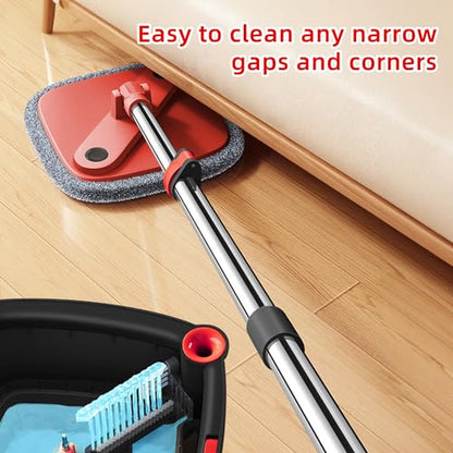 Spin Mop and Bucket Set with Self Separation Dirty and Clean Water System Square Mop Bucket Self Wringing 360° Rotating Clean Mop-Head for Hardwood Tile Marble Floors (Black+Red, 10 Pads) - size: Black+Red Mop Set with 10 Pads