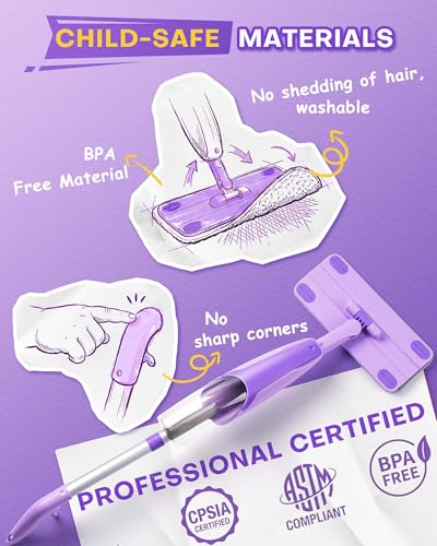 Purple Mini Spray Mop for Toddler-Montessori Cleaning Toy that Real Spray Water,Pretend Playhouse Essentials for Girls Ages 3-8,Toddler Educational Housekeeping Set - size: Purple, style: Spray Mop