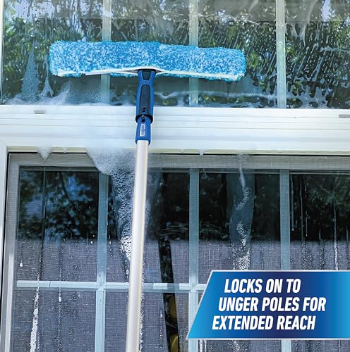 Unger Professional Connect and Clean 14" Window Scrubber Washer for Glass Cleaning, Commercial and Residential Washing, Multipurpose Tool, Gentle on Windows, Reusable Microfiber Sleeve - size: 14", style: Striped Scrubber II