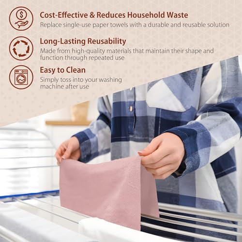 H4N Microfiber Cleaning Cloth Roll, 85 Pack Micro Fiber Wash Cloths for Car, Tear Away Towels, Ultra Absorbent Dish Rags, Non-Abrasive, Reusable and Washable Household Supplies, 11.81" x 11.81", Pink - color: Pink