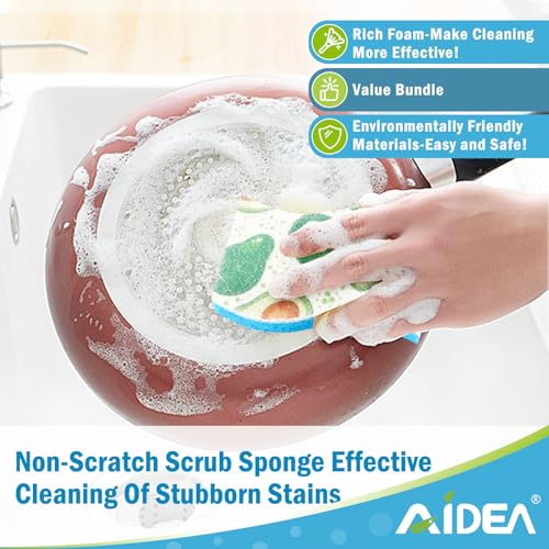 AIDEA Sponges Kitchen, Non-Scratch Scrub Sponge-24Count, Sponges for Non-Stick Cookware, Cellulose Sponge for Dishes, Cleans Fast Without Scratching, Cleaning Power for Kitchen, Bathroom, Household - color: Printed-blue