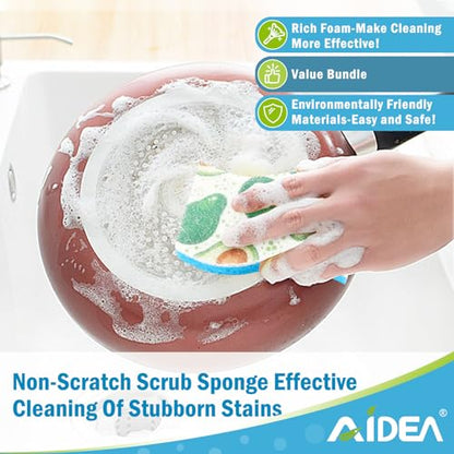 AIDEA Sponges Kitchen, Non-Scratch Scrub Sponge-24Count, Sponges for Non-Stick Cookware, Cellulose Sponge for Dishes, Cleans Fast Without Scratching, Cleaning Power for Kitchen, Bathroom, Household - color: Printed-blue