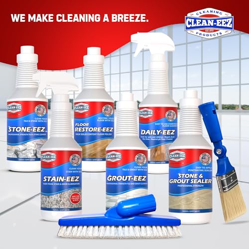 Clean-EEZ Grout Brush Combo Kit - Stand Up & Handheld V-Shaped Brushes with Curled Bristles - Easy Grout Cleaning Without Bending - Perfect for Tile, Showers & Hard-to-Reach Spots - Durable