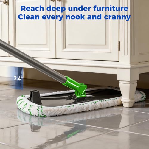 Masthome 16" Extra Large Microfiber Flat Mop for Floor Cleaning, 360° Rotating Dust Mop with 5 Washable Pads & 1 Cleaning Scraper, Wet Dry Mop for Hardwood Laminate Tile Ceramic - color: Green Extra Large