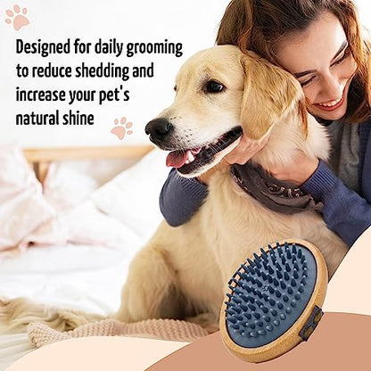 The Buddy System Rubber Pet Close Brush, Soft Touch Oval Palm Brush - Bamboo Massage Handheld with Rubber Bristles and Elastic Band for Dogs and Cats - Gray - color: Rubber Bristle - Gray