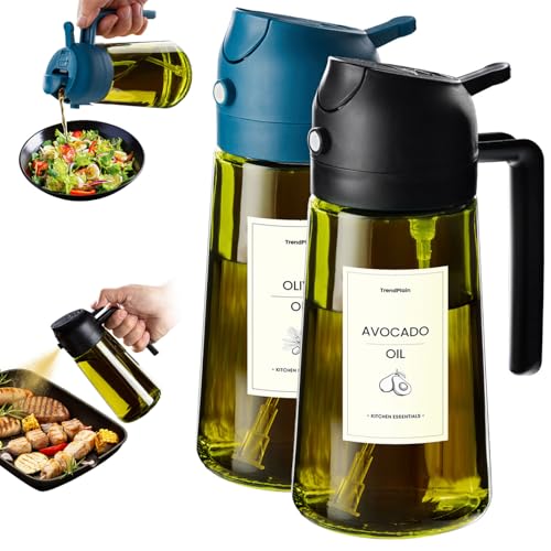 TrendPlain - Original 16oz/470ml Olive Oil Dispenser Bottle for Kitchen Gadgets and Air Fryer Accessories - Olive Oil Sprayer for Cooking w/Stickers - Black&Navy - color: Black&Navy, style: 2 Pack