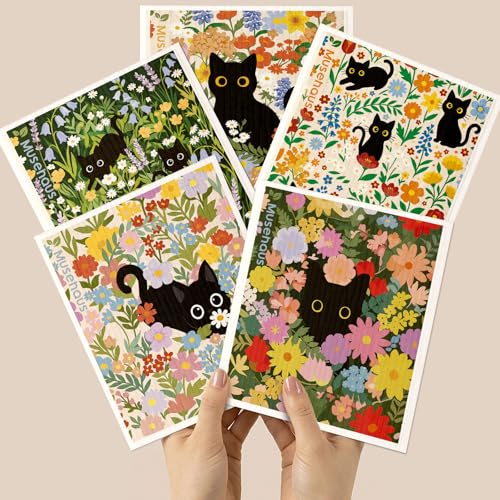 5 Pack Swedish Dishcloths - Reusable Dish Cloths for Kitchen 5 PCS Non-Scratch Absorbent Compostable Cute Floral Patterned Swedish Sponge Cloths for Cleaning, Cat in Flowers - color: Cat in Flowers