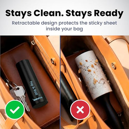 Mini Lint Roller for Pet Hair Extra Sticky (1 Pack + 2 Refill Rolls) - Travel Size Pet Hair Roller with Retractable Cover - Cat & Dog Fur Remover for Clothes - size: 1 Pack with 2 Refills