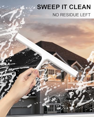 Shower Squeegee for Glass Doors with Hanging Hook, Home & Car Cleaning Tool | Multi-Purpose Silicone Blade Squeegee for Shower Glass/ Door/ Window/ Tile/ Bathroom Cleaning, No-Squeak Streak-Free, 10 IN - size: 10 Inch
