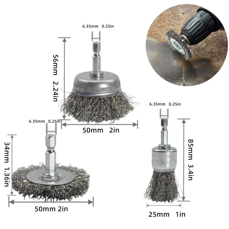 13 Pack Carbon Steel Wire Wheel Brush Set, Wire Brush for Drill, Nylon/Brass/Stainless Steel Bristles Multi-Purpose Cleaning Tool for Rust, Dirt, Paint Scrubbing, Kitchen & Home Use