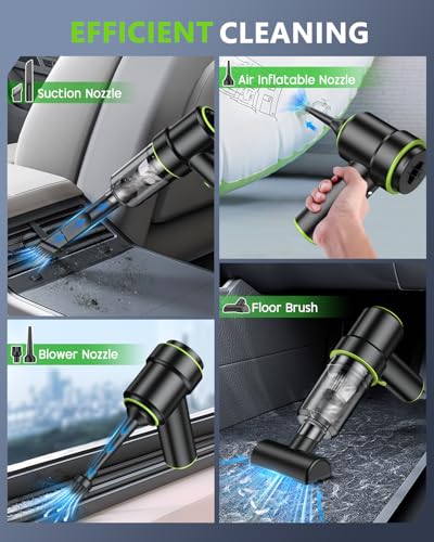 CODN Handheld Car Vacuum Portable Cordless 12000PA, 2 in 1 Handheld Vacuum Cleaner and Air Duster with Multi-Nozzles and LED Light, Mini Hand Held Vacuum Rechargeable for Home, Car, Office, Pet Hair