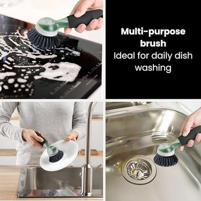 Vigar Rengo Dish Brush with Soap Dispenser - Dish Scrubber with Handle, Kitchen Scrub Brush for Dishes, Sink Cleaning Brush, Soap Dispensing Dish Wand with Nylon Bristles, Non Scratch - Black - color: Black