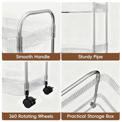 STARLATTA 3 Tier Rolling Cart with Lockable Wheels, Clear Acrylic Utility Trolley with Handle, Heavy-Duty Storage Organizer for Kitchen Bathroom Nursery Laundry - Snack Book Craft Organizer (Clear)