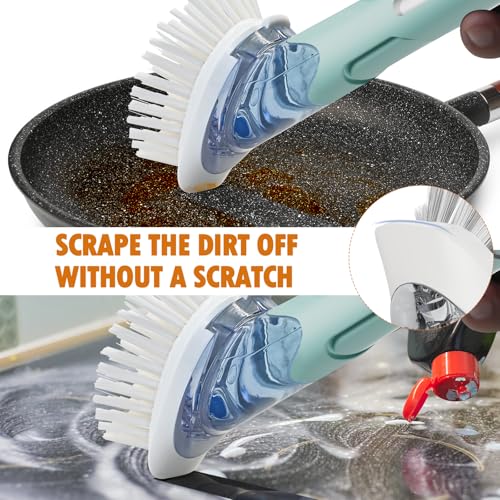 RIMAY Dish Brush with Soap Dispenser, Dish Washing Brush with Handle, Soap Dispensing Dish Brush, Soap Brush for Kitchen Sink, Dish Wand Kitchen Brushes for Dishes/Pans/Pots/Sink (Blue) - color: Blue