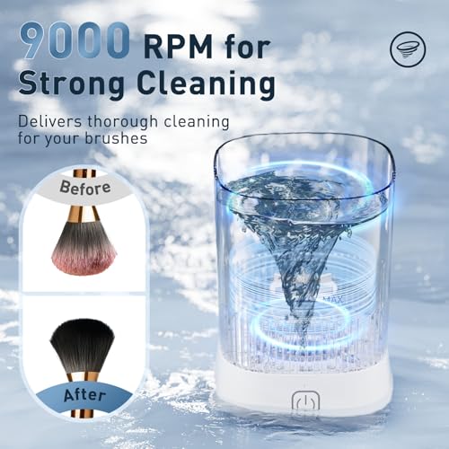 Electric Makeup Brush Cleaner - 9000 RPM Makeup Brush Cleaning Machine, IP65 Waterproof Automatic Makeup Brush Cleaner for Makeup Sponges and Brushes(White)