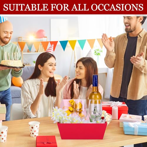 AFOROEOA 6PACK Red Baskets For Gifts Empty, 10x12”Thick Gift Basket with 6Bows 6Bags Empty Gift Baskets for Christmas, Easter, Birthdays, Valentine’s Day Wrapping Gift - color: 6PACK Red