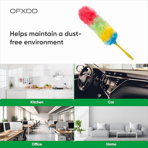 Magic Long Dry Feather Duster Cleaning Tool - Pack of 2 - Mini Rainbow Plastic Dust Cleaner for Furniture - Static Washable Dusting Hard Bristle Brush