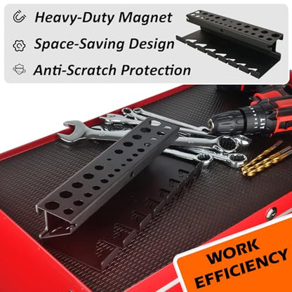 MUTUACTOR Magnetic Wrench Holder,Anti-scratch Magnetic Mount Drill Bits Holders Heavy Duty,2 Layers Magnet Wrench Drill Bits Rack for Work Bench Toolbox Tool Cart,1PCS,Black,26 Holes and 7 Slots - style: Black Drill Bits Wrench Holder
