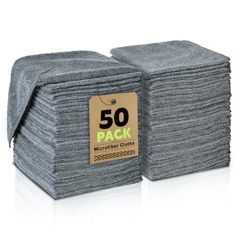 TEAWOO Microfiber Cleaning Cloths Bulk-50 Pack, Gray Microfiber Towels for Cars, Ultra Absorbent Microfiber Towel Weave Grime & Liquid for Streak-Free Mirror Shine - Car Washing Cloth, 12x12 inches - size: 50Pack Grey