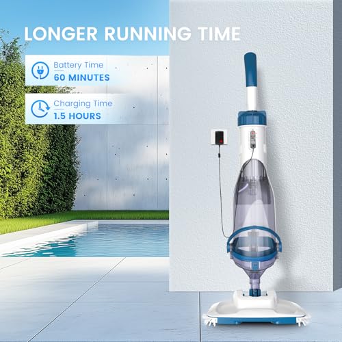 ENHULK Pool Vacuum for Above Ground Pool, Upgraded 13.4" Wide Head & Telescopic Pole, 18.5 GPM Powerful Suction, 60 Mins Runtime, Cordless Handheld Rechargeable Pool Cleaner for Inground Pools, PC15 - style: PC15