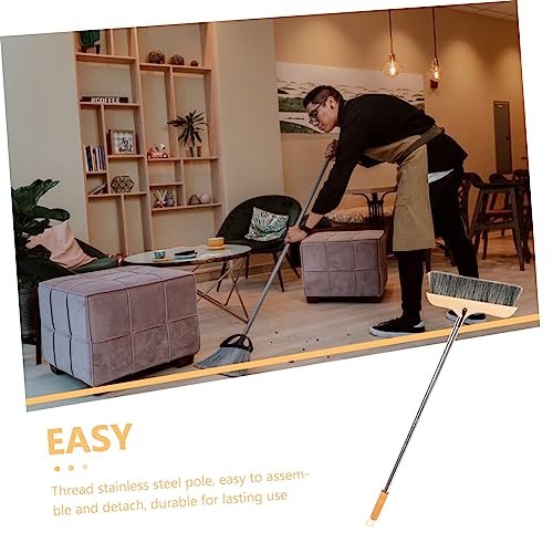 Wooden Broom with Stainless Steel Handle Soft Bristle Cleaning Brush for Hardwood Floors Carpets Indoor Use Lightweight Anti-Static Design for Easy Sweeping