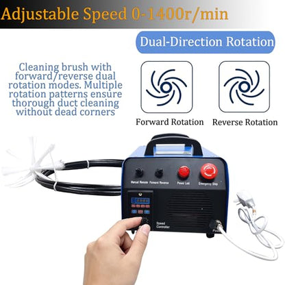 TECHTONGDA 110V/220V Portable Air Duct Cleaning Machine for Pipe Diameter 1.97"-39.37", Max Sweeping Length 98ft/time, Duct Pipe Cleaning Equipment with Rotary Brush, Industrial Air Vent Cleaner