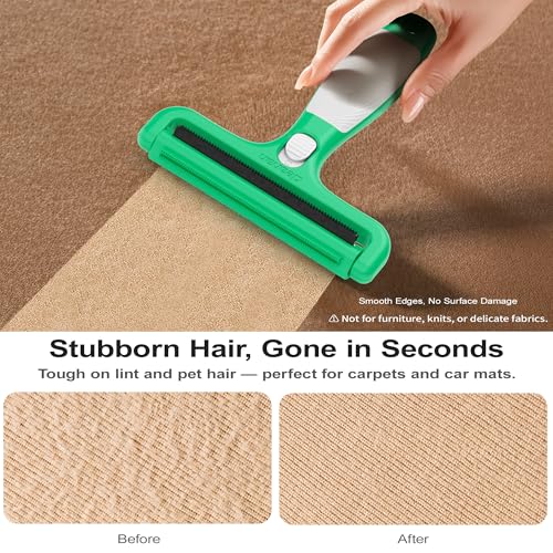 4-in-1 Pet Hair Remover & Lint Tool, Reusable Carpet Cleaner for Dog & Cat Fur - Safe for Couch, Clothes, Rugs & Car Mats - Portable Detailer with 4 Modes for Deep Cleaning & Delicate Fabrics