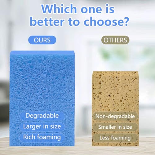 Cellulose Sponges, Large Size 4" x 6" x 1" - Heavy Duty Scrub Kitchen Sponge, Clean Tough Messes Without Scratching Kitchen Cleaning Pads, Pop Up Eco DIY (6 Pack), Blue - color: Blue