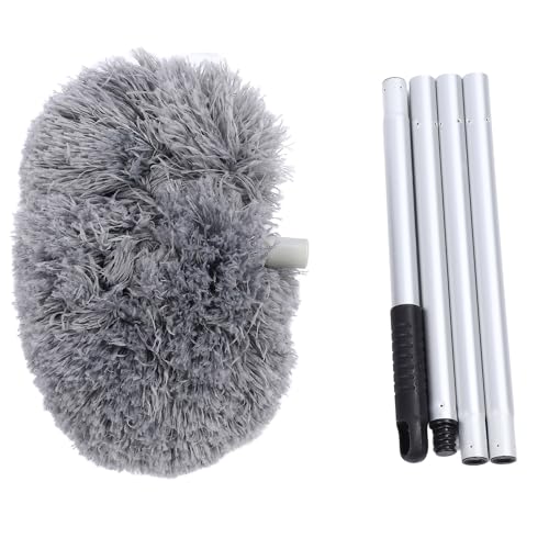 Ceiling Fan Duster with Extension Pole, 360 Degree Rotation Extra Long Round Duster Washable Cobweb Brush for Outdoor Indoor (Grey) - color: Gray