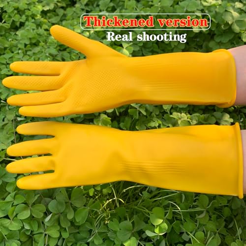 8 Pairs Reusable Household Cleaning Gloves, Rubber Kitchen Dishwashing Gloves,Extra Thickness, Long Sleeves, for Washing Dishes, Pet Care(Large, Yellow) - size: Large (Pack of 8)