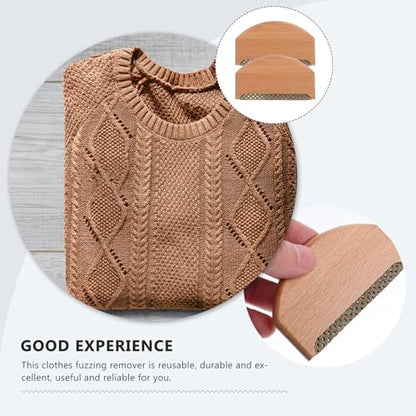 Kichvoe 2pcs Manual Portable Lint Remover Hair Scraper for Clothes and Carpet, Wooden Fabric Scraper for Sweaters and Wool Coats, Reusable Pet Hair Lint Shaver for Home Cleaning