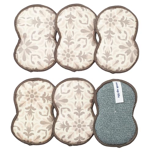 Sponge Set in Jolie Taupe, 6 Pack Super Absorbent Washable Reusable Cleaning Sponges Made from Recycled Materials, Durable Eco Friendly Kitchen Sponges - color: Jolie Taupe