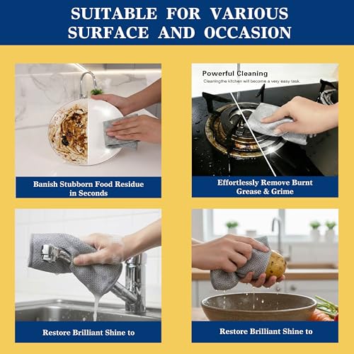 12pcs Scratch-Free Steel Dishcloths. Reusable, Quick-Dry, Odorless. Perfect for Dishes, Sinks, cookware. 7.87"x7.87". (12, Light Gray, Large) (12pcs[Double Layer Silver], 7.87×7.87inch) - color: 12pcs[double Layer Silver]