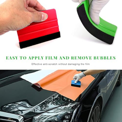 Yourkar 4 PCS Window Tint Kit Tools, Professional Vinyl Wrap Kit with Plastic Squeegee & Felt Squeegee, Universal Privacy Film Installation Tint Tools for Vehicle Glass Home (Red+Green) - color: Red+green