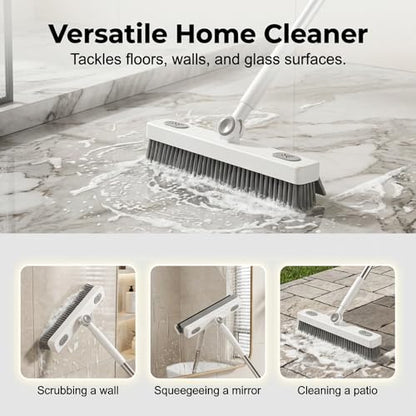 Floor Scrub Brush, Grout Cleaner with Long Handle, V-Shaped Grout Cleaner for Deep Cleaning, Deck Crevice Scrubbing Tool, Adjustable Handle, Multi-Surface Cleaning Brush (White) - color: White