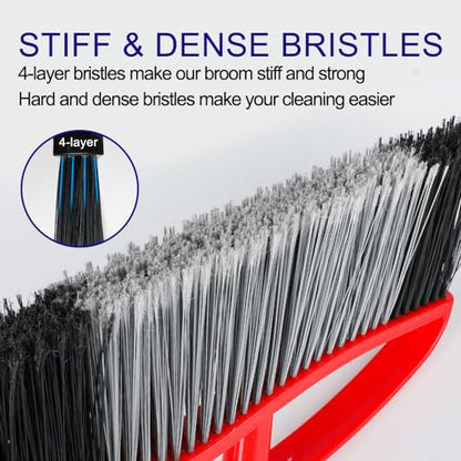 Commercial Heavy Duty Outdoor Broom, 15.7" Extra Wide Angle Broom with 4-Layer Stiff Bristles, Adjustable 38-53.5" Handle for Patio Garage Garden Yard Concrete (Red) - color: Red