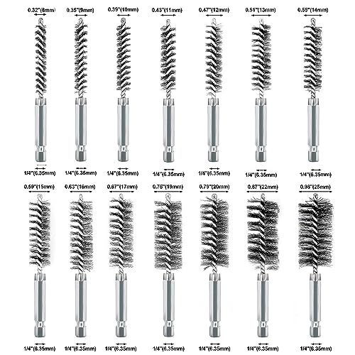 ASNOMY 14Pcs Stainless Steel Bore Brush for Drill,5/16"-1" Metal Bristles Wire Brush Bore Cleaning Brush Set for Power Drill Cleaning, Abrasive Wire Brush with 1/4" Hex Shank - style: 14Pcs 5/16''-1'' Inch Bore Brush