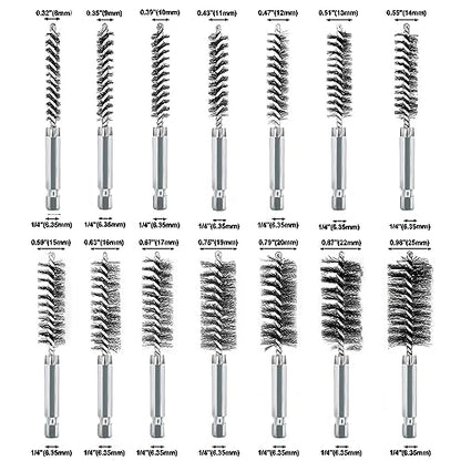 ASNOMY 14Pcs Stainless Steel Bore Brush for Drill,5/16"-1" Metal Bristles Wire Brush Bore Cleaning Brush Set for Power Drill Cleaning, Abrasive Wire Brush with 1/4" Hex Shank - style: 14Pcs 5/16''-1'' Inch Bore Brush