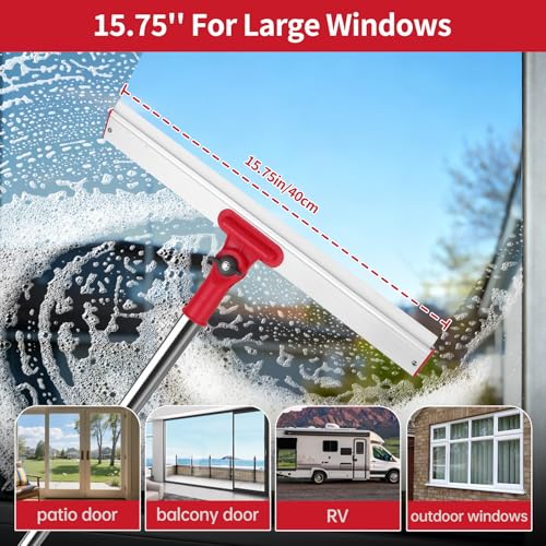 2-in-1 Professional Window Squeegee, 86.6'' Window Cleaner Tool with 6-Section Extension Pole, Window Cleaning Kit with 4 Microfiber Cloth, Window Washing Equipment for in/Outdoor Windows - style: Window Cleaning Kit