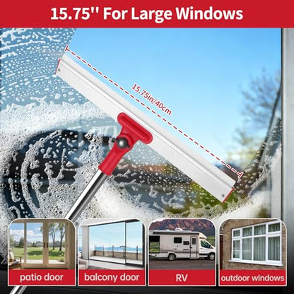 2-in-1 Professional Window Squeegee, 86.6'' Window Cleaner Tool with 6-Section Extension Pole, Window Cleaning Kit with 4 Microfiber Cloth, Window Washing Equipment for in/Outdoor Windows - style: Window Cleaning Kit
