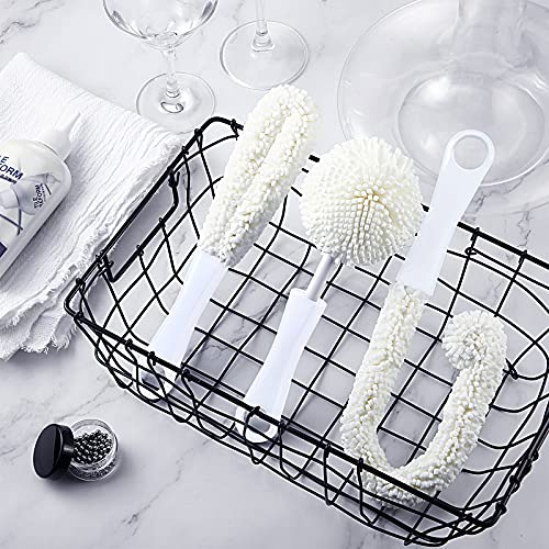 Boao 3 Pcs Wine Decanter Cleaning Brushes with Stainless Steel Cleaning Balls Wine Glass Flexible Bottle Scourers Brushes Cleaners Polishers for Decanter Glass Goblets Champagne Flutes Cups - color: White