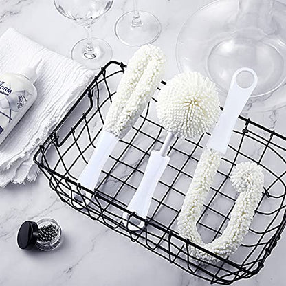 Boao 3 Pcs Wine Decanter Cleaning Brushes with Stainless Steel Cleaning Balls Wine Glass Flexible Bottle Scourers Brushes Cleaners Polishers for Decanter Glass Goblets Champagne Flutes Cups - color: White
