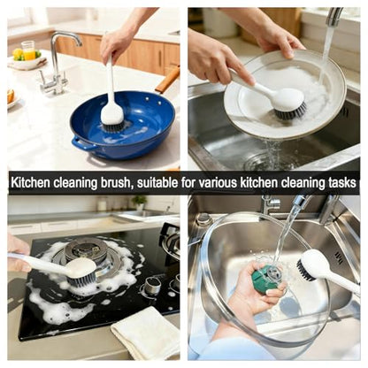 2-Piece Set Handheld Dish Brush with Brass Scrubber and Steel Scraper for Stubborn Grease - Dual-Head Cleaner for Pots, Pans, Stovetop, Sink