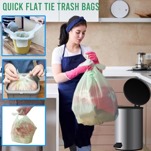 BEIDOU-PAC 4-6 Gallon Flap Tie Compostable Trash Bags, 304 Count, Compost Bags Kitchen Trash Bags, Sturdy Garbage Bags Food Scrap Waste Bags, ASTM D6400, US BPI Certified - style: Flat ties | 4-6 Gallon | 304 Count