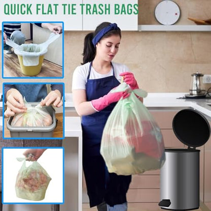 BEIDOU-PAC 4-6 Gallon Flap Tie Compostable Trash Bags, 304 Count, Compost Bags Kitchen Trash Bags, Sturdy Garbage Bags Food Scrap Waste Bags, ASTM D6400, US BPI Certified - style: Flat ties | 4-6 Gallon | 304 Count